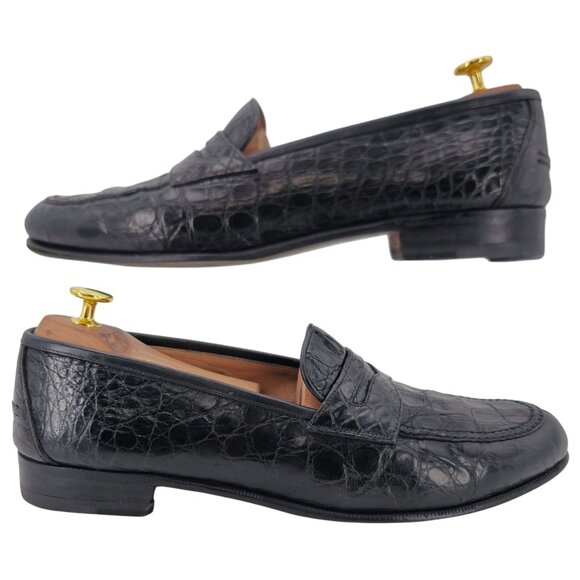 Salvatore Ferragamo Exotic Black Crocodile Dress Shoes Men 11 Penny Loafer Italy - Picture 3 of 11
